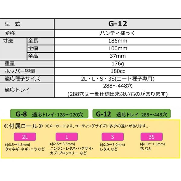 みのる産業 簡易播種機 ハンディ播っく G-12 コート種子専用 4種類(3S