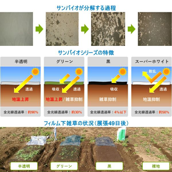 サンプラック工業 生分解マルチ サンバイオ 黒 (厚み)0.018mm×(幅)95cm